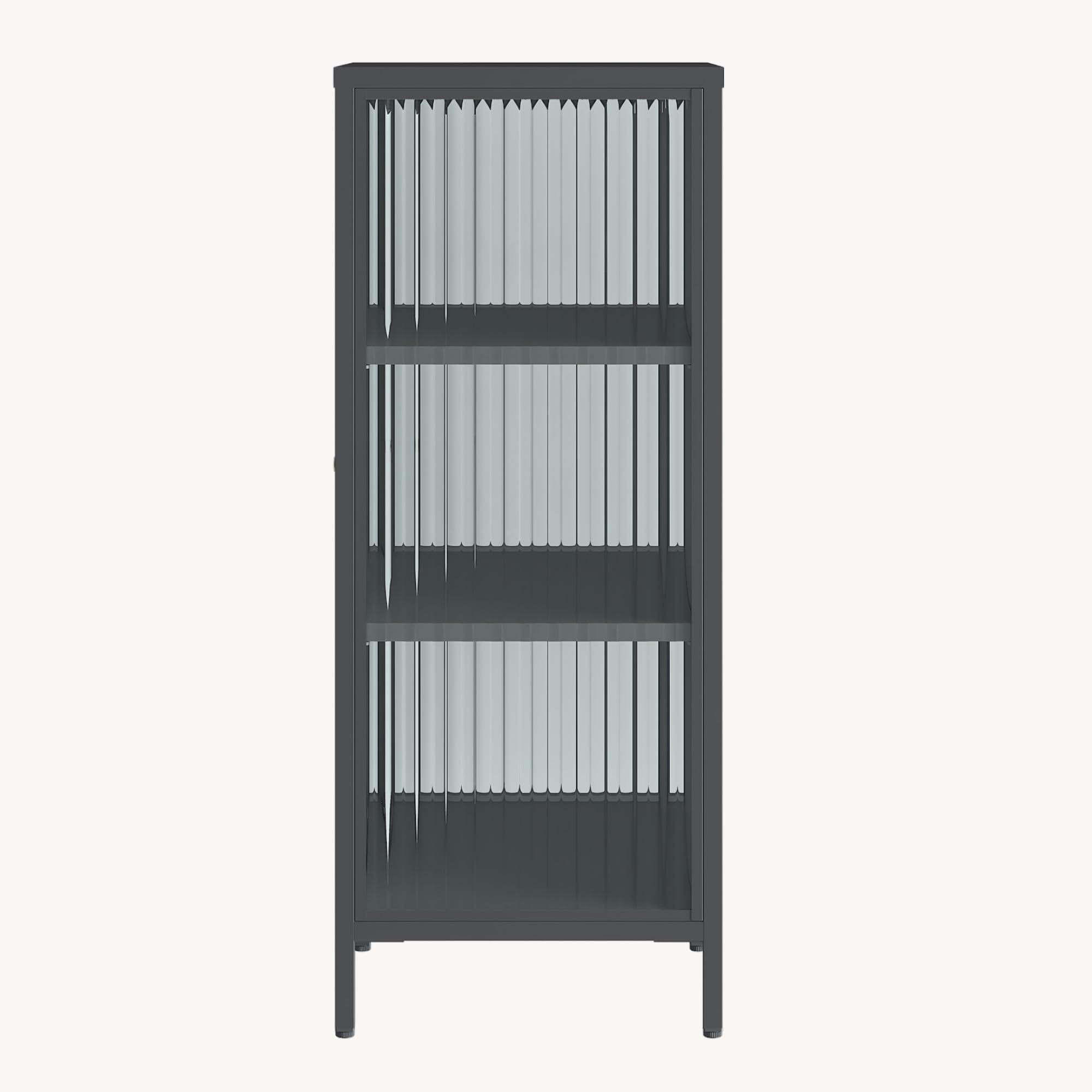 [en.casa] Armadio Vetrina con Anta in Vetro Scanalato Mobile Contenitore Libreria a 3 Ripiani Scomparti Vani Portaoggetti per Soggiorno Sala Studio 100 x 40 x 40 cm - Nero