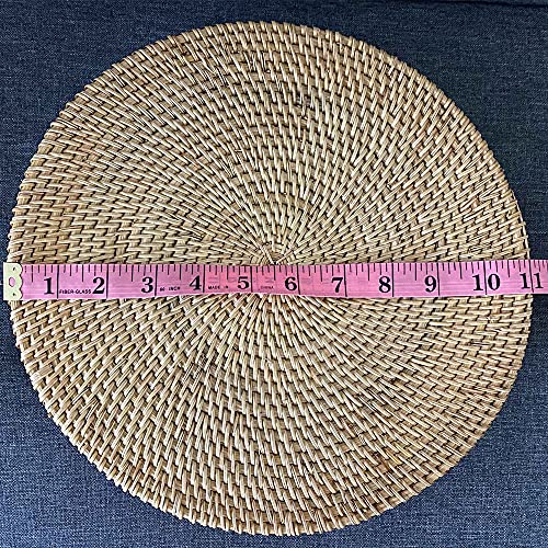 YIWEN Handmade Round Rattan Serving Tray with Handles Woven Baskets, Basket for Fruit Bread Parties Coffee Breakfast Round Decorative Tray (11\", 1pc)