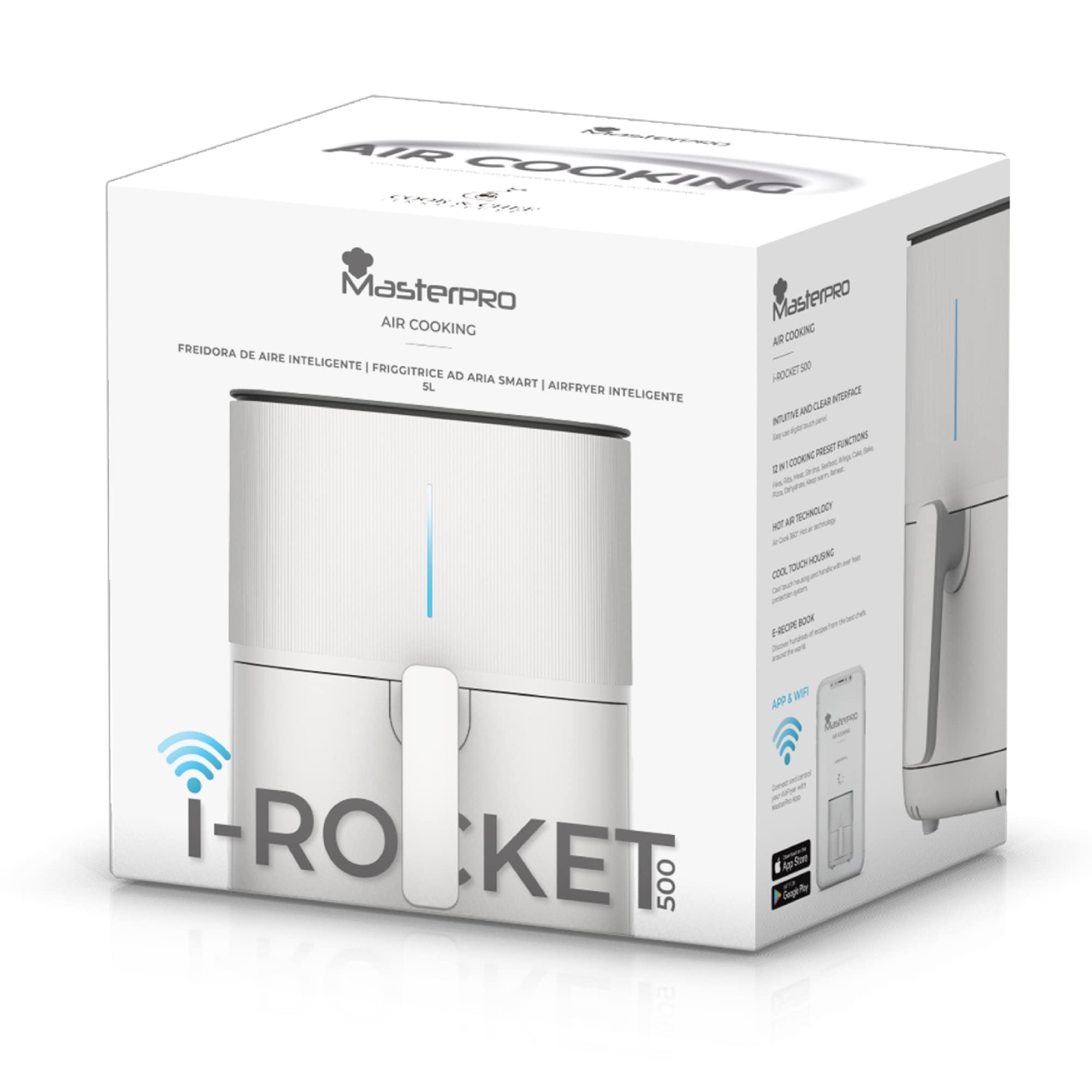 MasterPro I-ROCKET 500 - Freidora de Aire 1500W 5L - 12 Programas - App & WiFi Control - Revestimiento Antiadherente - Recetario Online