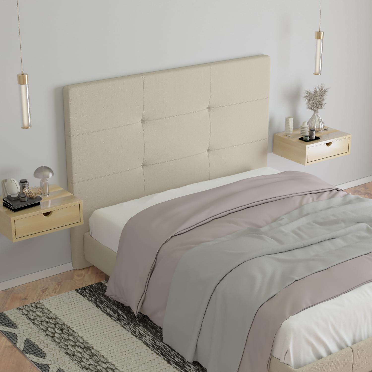 LA WEB DEL COLCHON Cabezal Cama Andrea Tapizado Acolchado 8 cm con Fijación a Pared – Cabecero de Cama Suave y Elegante – Cama de 80 (90 x 70 cms) Blanco Polipiel – Cabeceros Acolchados — view 56