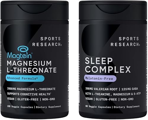 Sports Research Sleep Pack - Cápsulas de L-treonato de magnesio de 2000 mg - Magteína de alta absorción para mejorar la salud cerebral, la memoria,