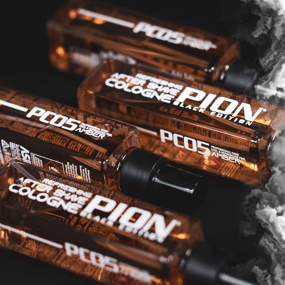 Pion PC05 Amber After Shave Cologne 100 ml – orzeźwiająca woda kolońska dla mężczyzn – kojąca pielęgnacja skóry dla mężczyzn – Black Edition Barber