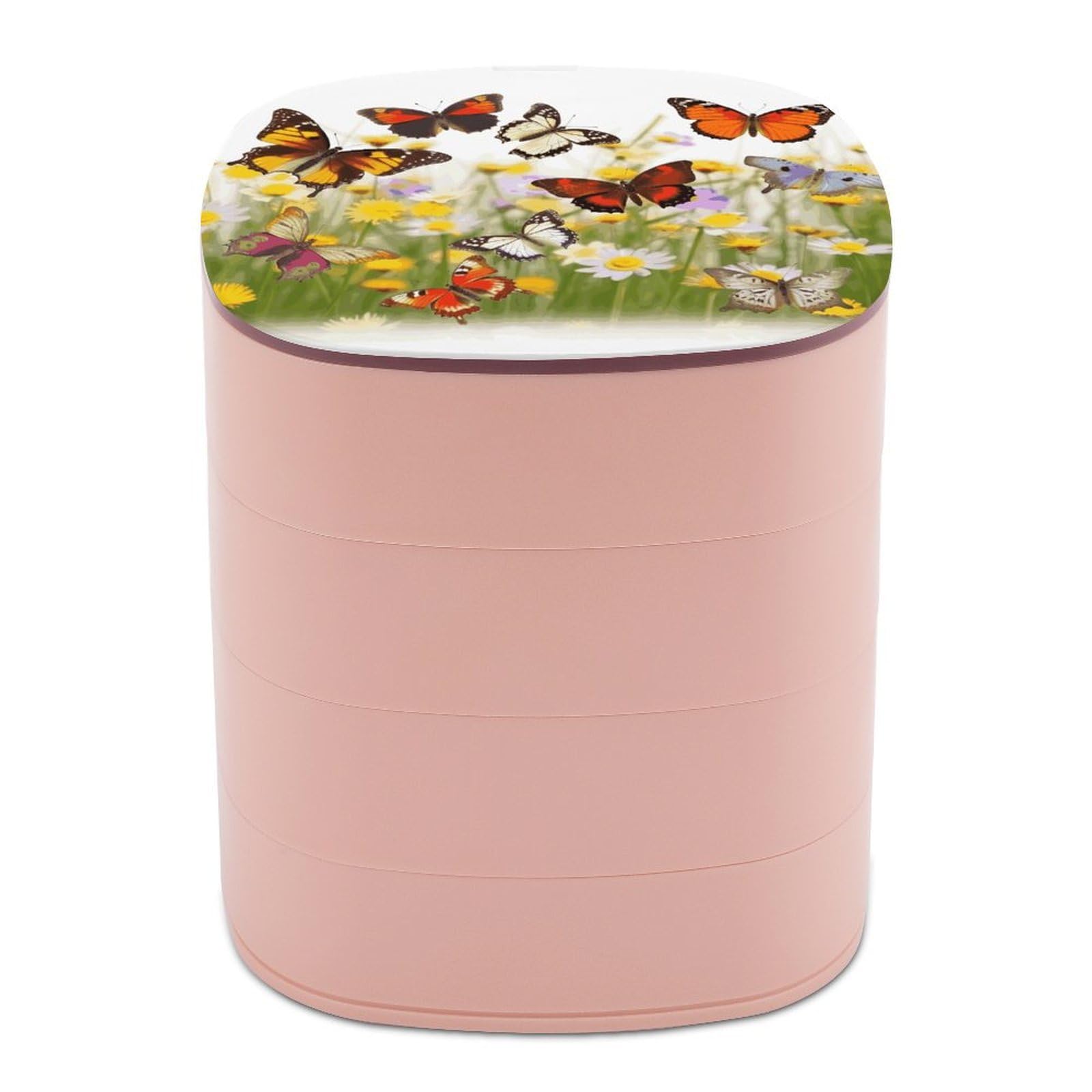 Btcowzrv Women's Style Group Of Butterflies Jewelry Organizer With Mirror, 4-Layer Rotating Jewelry Box For Ring Earring Necklaces Bracelets Hair Accessories, Gift For