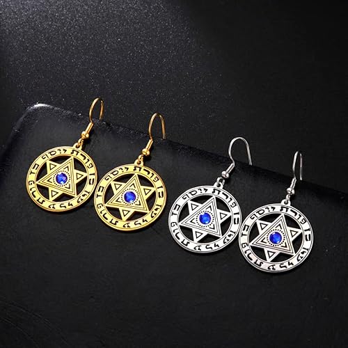 Stainless Steel Hanukkah Star Of David Dangle Earrings Retro Hebrew Star Circle Charm Jewelry For Women Girls (Silver) #TOP4