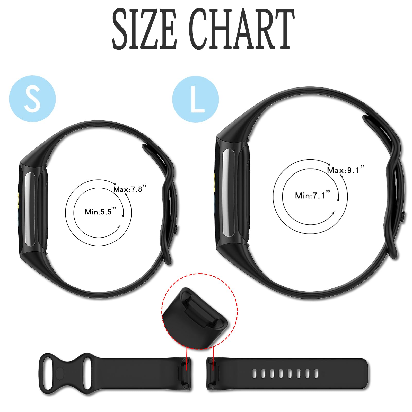 Cinturini Compatibile per Fitbit Charge 5 / Charge 6 Cinturino Donna Uomo Silicone Sport Regolabile Ricambio Braccialetto, Accessory Bracciale, S/L (nessun Tracker)