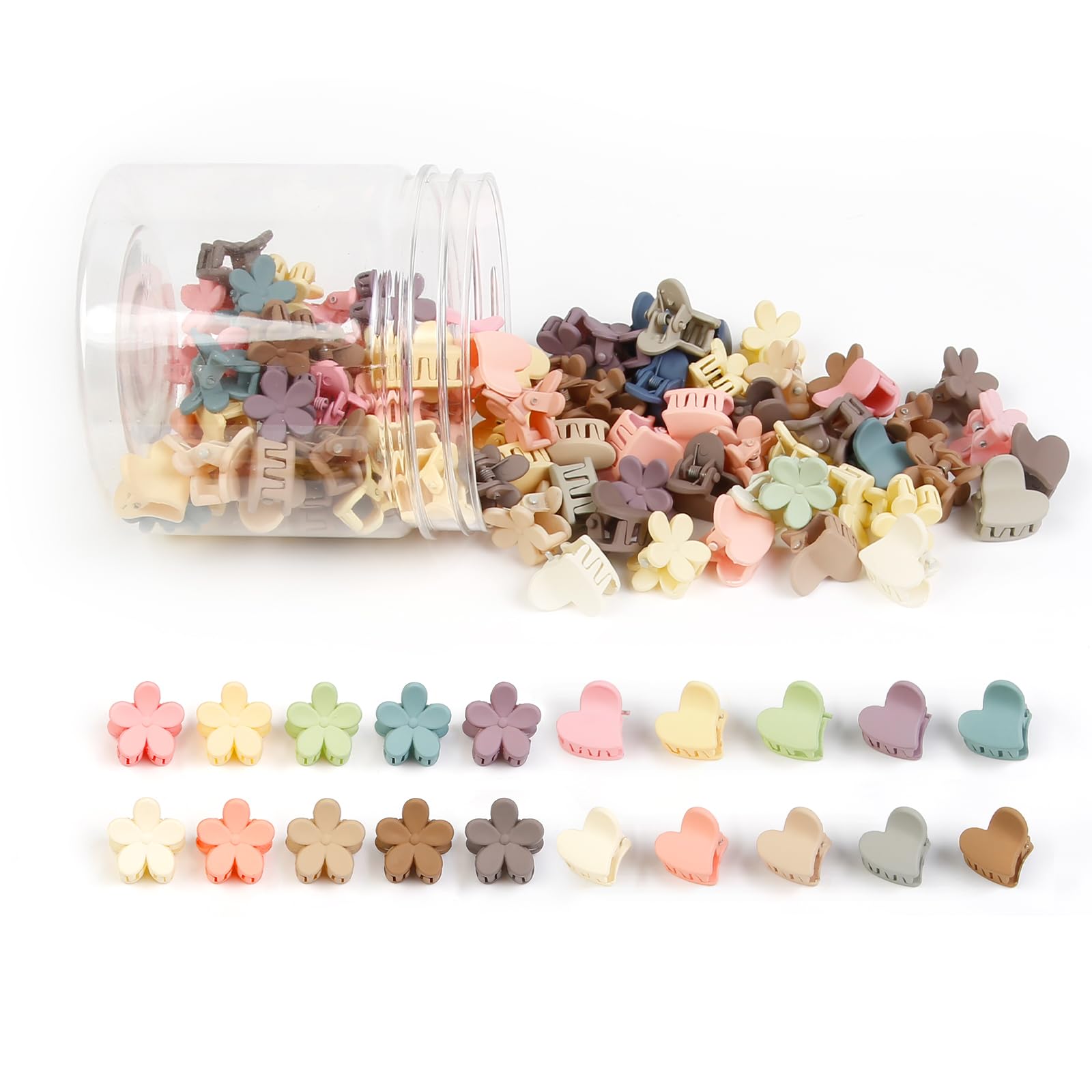100Pcs Colorful Mini Flower Hair Clips Set, TEBIEKOY Small Hair Clips Mini Heart Hair Claw Clip Cute Jaw Clips Hair Pins Hair Barrettes Tiny Flower