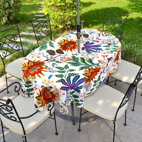 bnhjsdw Outdoor Tablecloth with Umbrella Hole for Oval Table, Waterproof Flowers Patio Table Cloth with Zipper - 60 x 102 inches by bnhjsdw - Used condition - Image 3