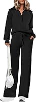 PRETTYGARDEN Women's 2-Piece Tracksuit Set: Casual Half Zip Sweatshirt & Wide Leg Palazzo Pants Lounge Outfit
