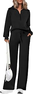 Women's 2 Piece Sweatsuit Set: Half Zip Pullover & Wide Leg Pants Tracksuit