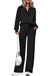 Women's 2 Piece Outfits Casual Lapel Half Zip Sweatshirts And Wide Leg Pants Tracksuit Sets