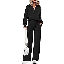 Women's 2 Piece Outfits Casual Lapel Half Zip Sweatshirts and Wide Leg Pants Tracksuit Sets