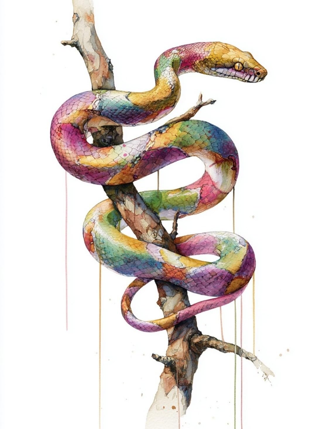WANGWANGMIAO Paint by Numbers for Adults -Rainbow Snake Coiled Around Tree Branch-Painting by Numbers for Kids,Oil Number Painting Kits for Home Wall Decor，20x16inch，with Frame