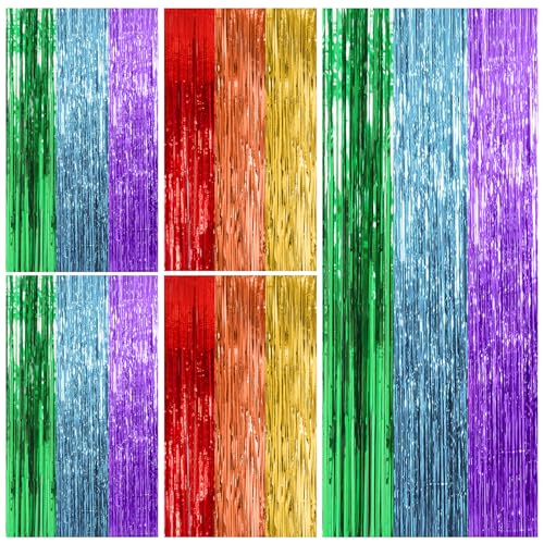 Image of 5 Pack Rainbow Backdrop Party Decorations Tinsel Curtain Party Streamer Foil Fringe Birthday Decorations Photo Booth Colorful Theme First Day of School Engagement Baby Shower Decor