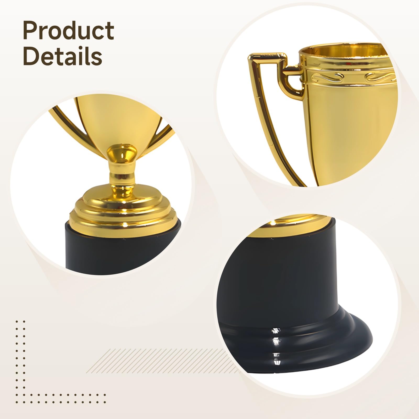 48 Stk. Kunststoff-Goldtrophäen, 3,7 Zoll Mini-Pokale, Auszeichnungen für Erfolge, leichte Giveaways mit glänzender Goldoptik, passend für Zeremonien, Feiern und Festlichkeiten