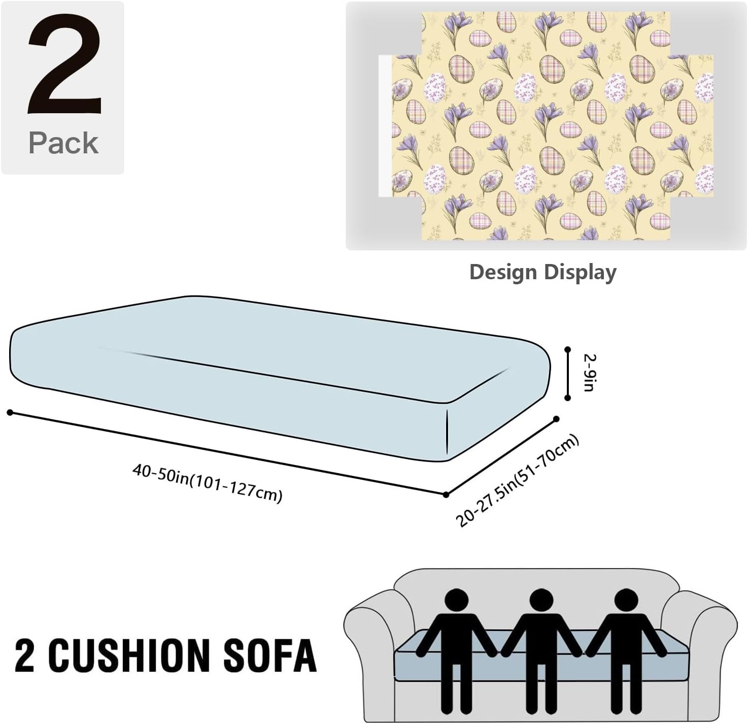 Yellow Crocus Easter Eggs Loveseat Covers Couch Covers for 2 Cushion Couch, 2-Piece Stretch Sofa Slipcovers Anti-Slip Washable Furniture Protectors for Dogs Pets