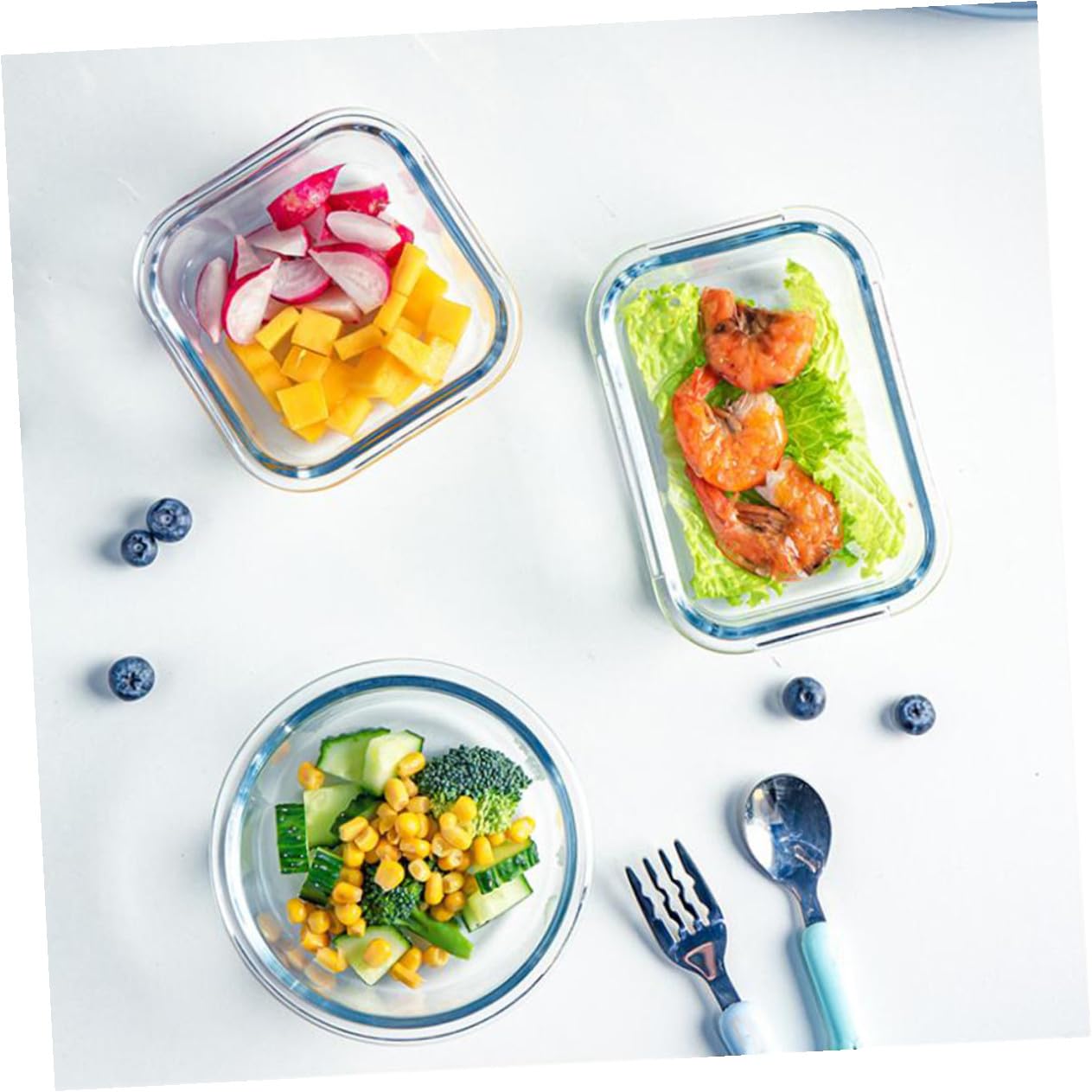 Operitacx 3 Piezas Recipiente de Vidrio para Alimentos, Cuenco Simple