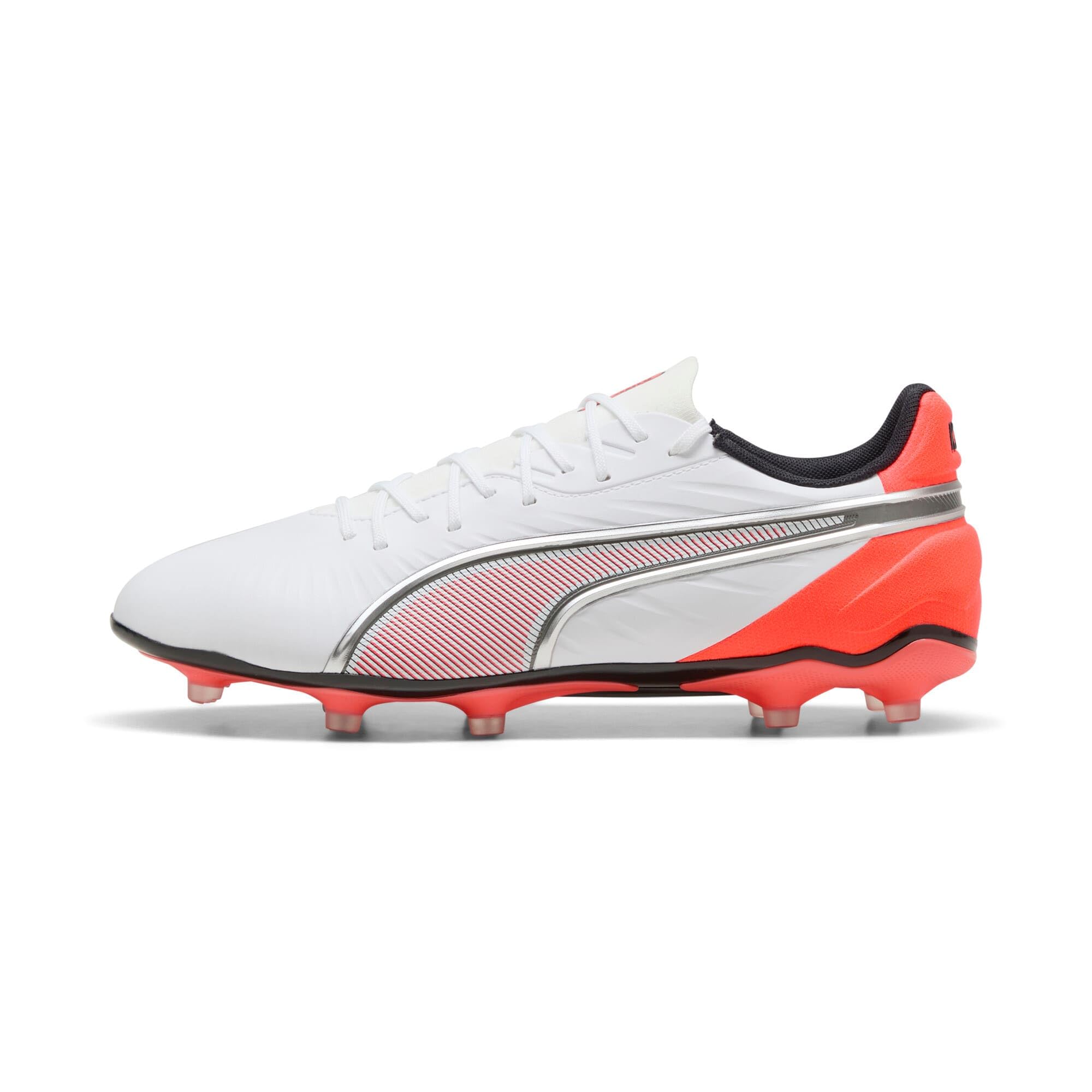 PUMA Unisex King Match Firm Ground/Artifical Ground Football Boots, PUMA White-PUMA Silver-Glowing Red, 8.5 UK