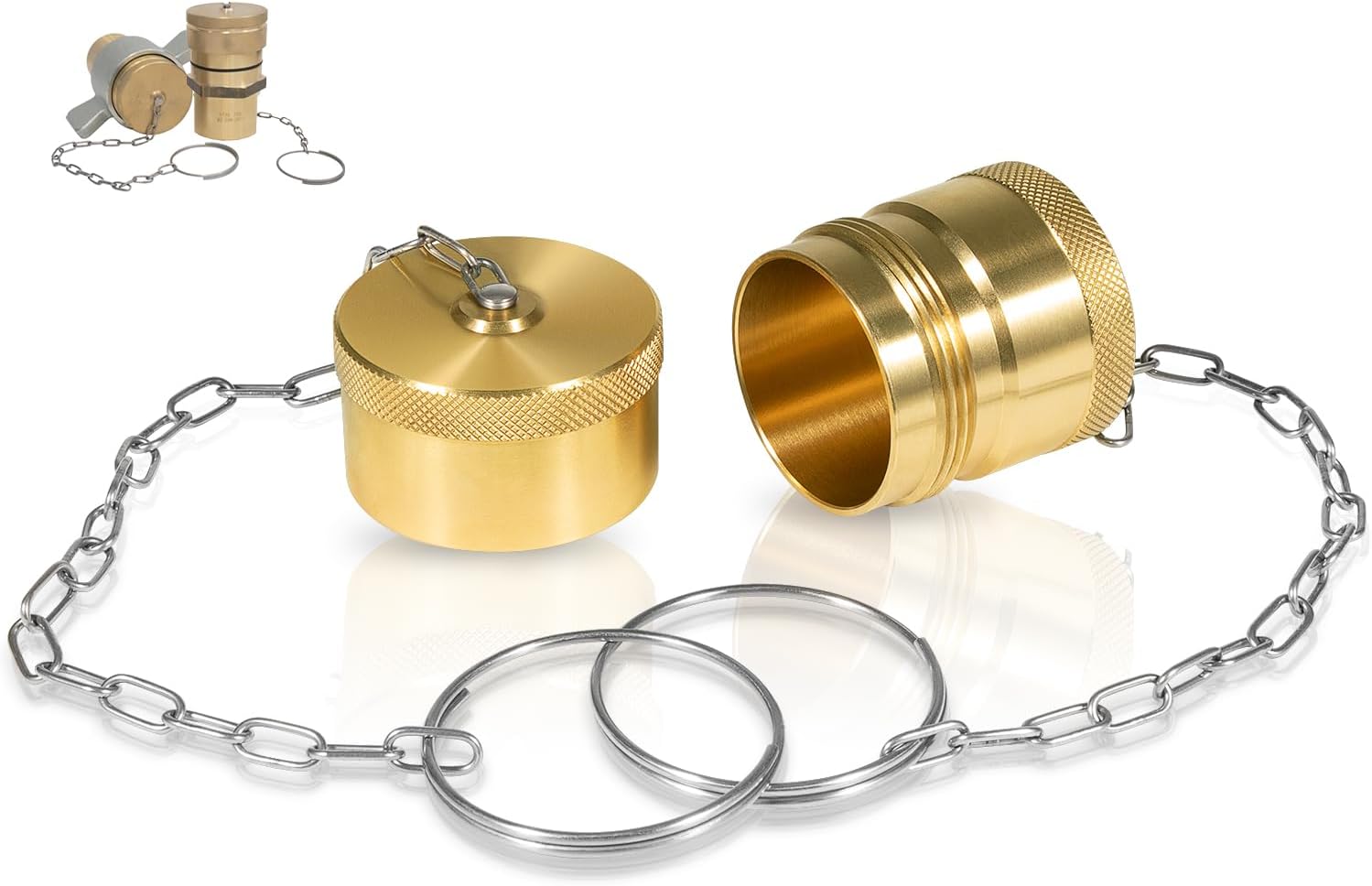 Male & Female Dust Cap and Plug Set with Steel Chain Fit for 1” Body Size Wet Line Wing Style Couplers