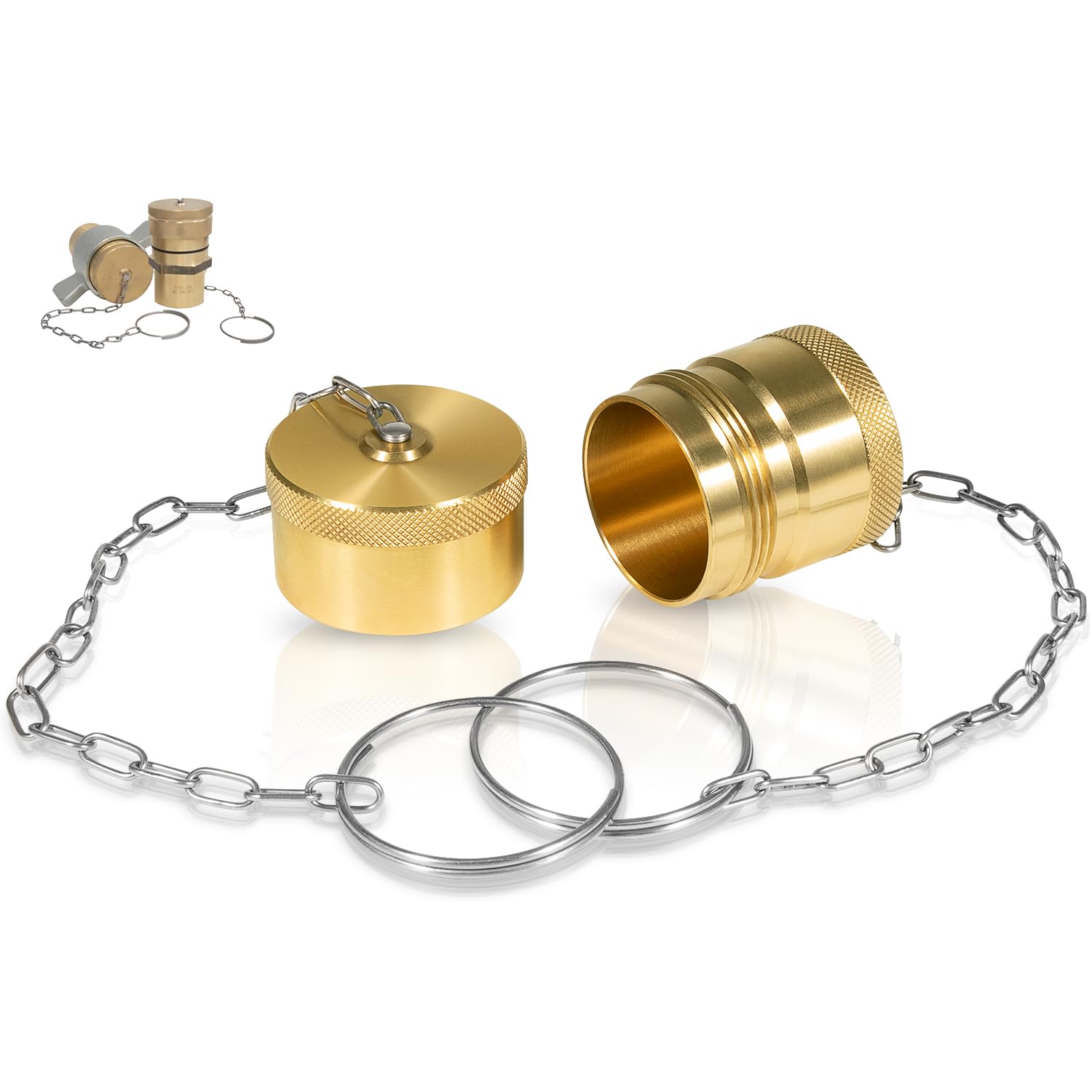 Male & Female Dust Cap and Plug Set with Steel Chain Fit for 1” Body Size Wet Line Wing Style Couplers