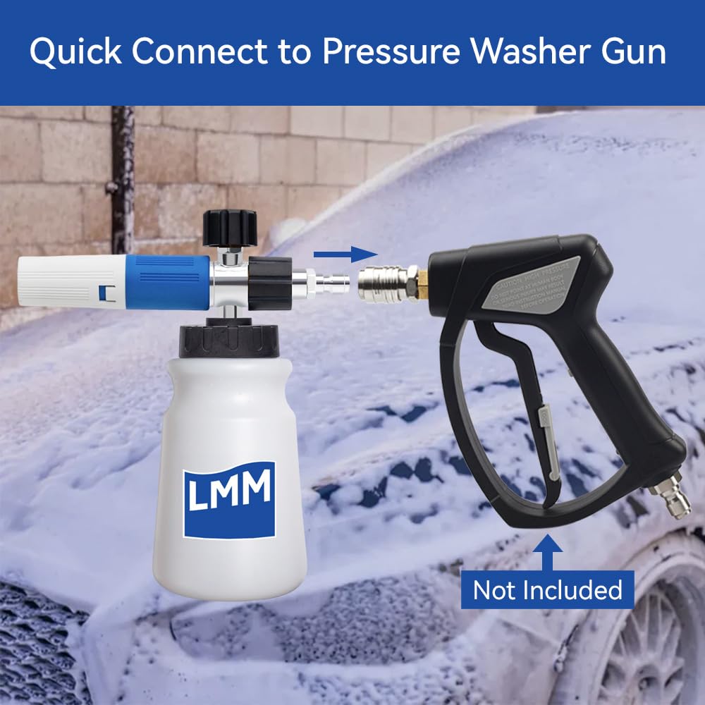 Schaumkanone LMM V2.0 für Hochdruckreiniger mit 1/10.2 cm Schnellanschluss Schneeschaumlanze für Autowäsche mit einstellbarem dickem Schaum
