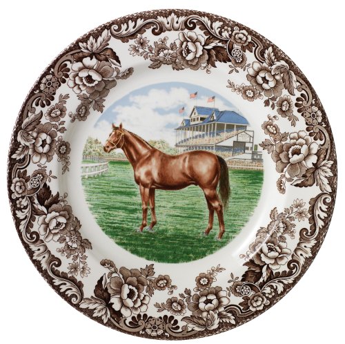SpodeWoodland Thoroughbred Horse 10.5" Dinner Plate - Fine Earthenware, Dishwasher & Microwave Safe, Made in England - Seasonal Dinnerware for Holiday Table Settings, Warm Oven Safe to 225°F
