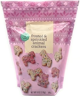 Frosted and Sprinkled Animal Crackers Covered in White and Pink Chocolate, Crunchy Snacks - (Favorite 6oz Day Bag)