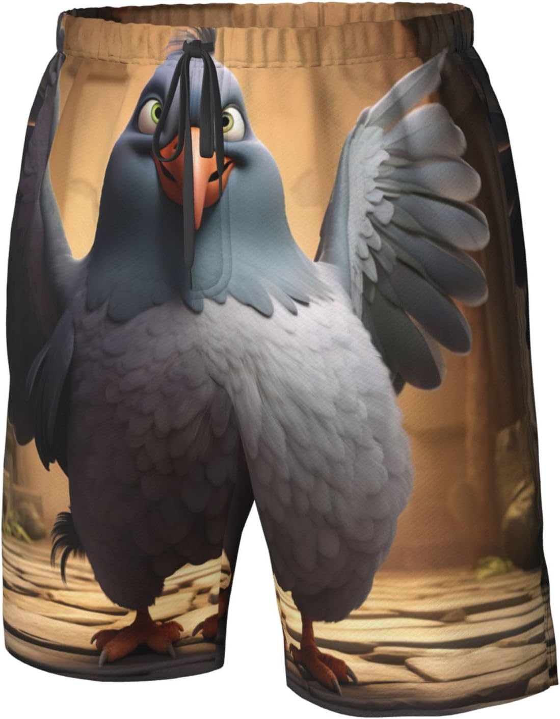 Cartoon Pigeon 1 Print Men's Quick-Drying Shorts Casual Beach Pants Stretch Waist Shorts and Pockets