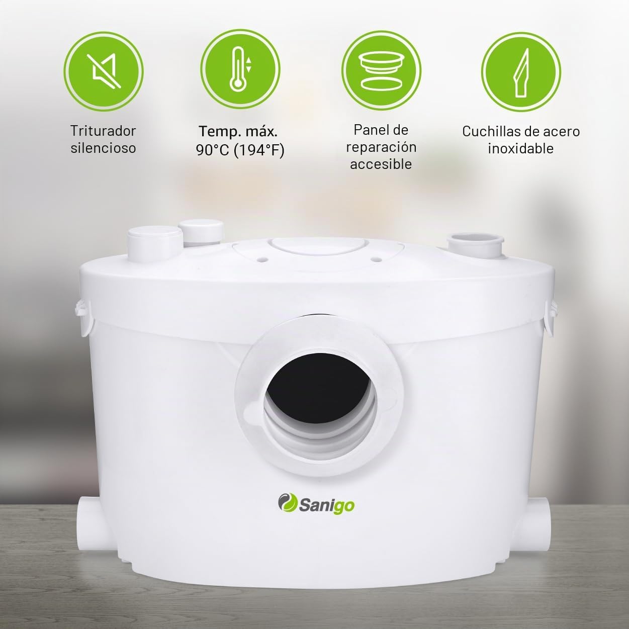 SANI400+ - Trituradora sanitaria para inodoro con filtro de carbón y panel de servicio extraíble 400W