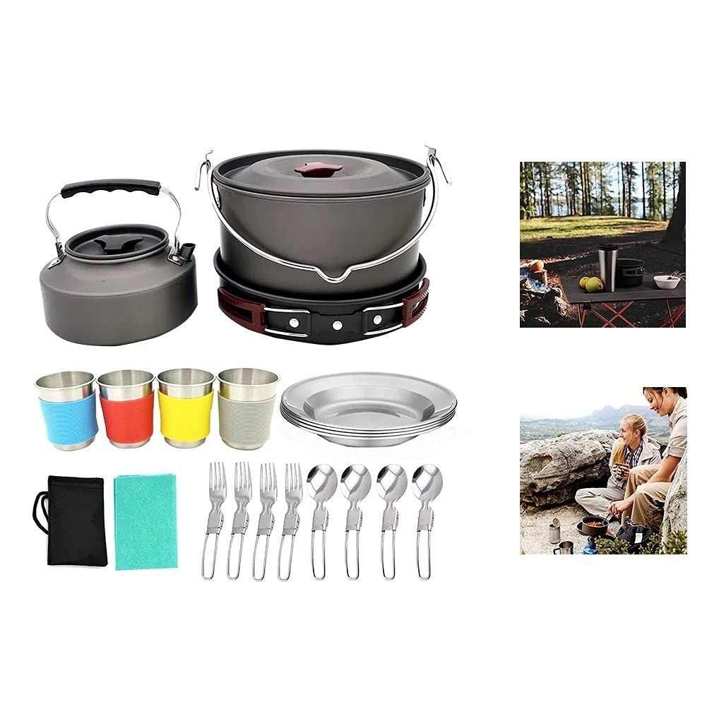 RWRAPS Kit di pentole da Campeggio all'aperto per 4-6 Persone Attrezzatura da Cucina Portatile Ciotola Pentola Attrezzatura da Zaino in Spalla per l'escursionismo