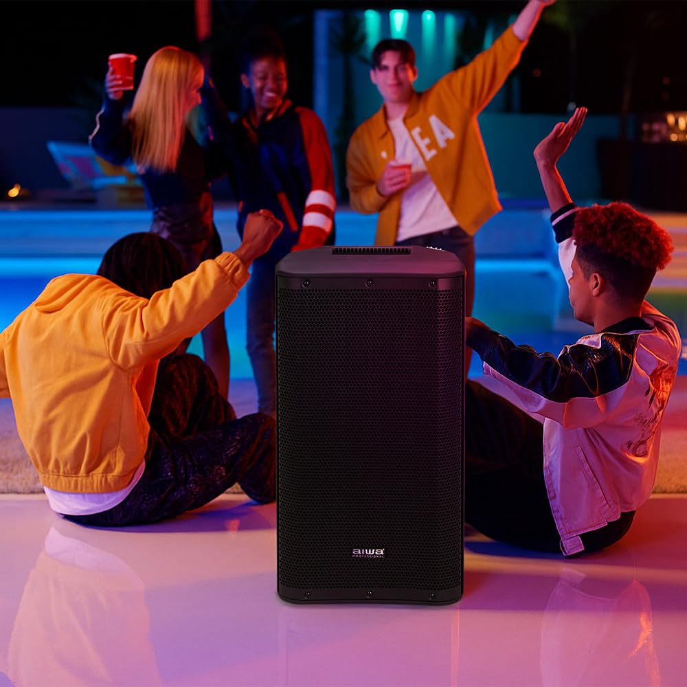 AIWA APRO-12 Altavoz autoamplificado de 12" con Bluetooth 5.0 TWS y DSP, 250 W RMS biamplificado Clase D, 122 dB, entradas XLR/Jack, Salida de Mezcla, 220 V