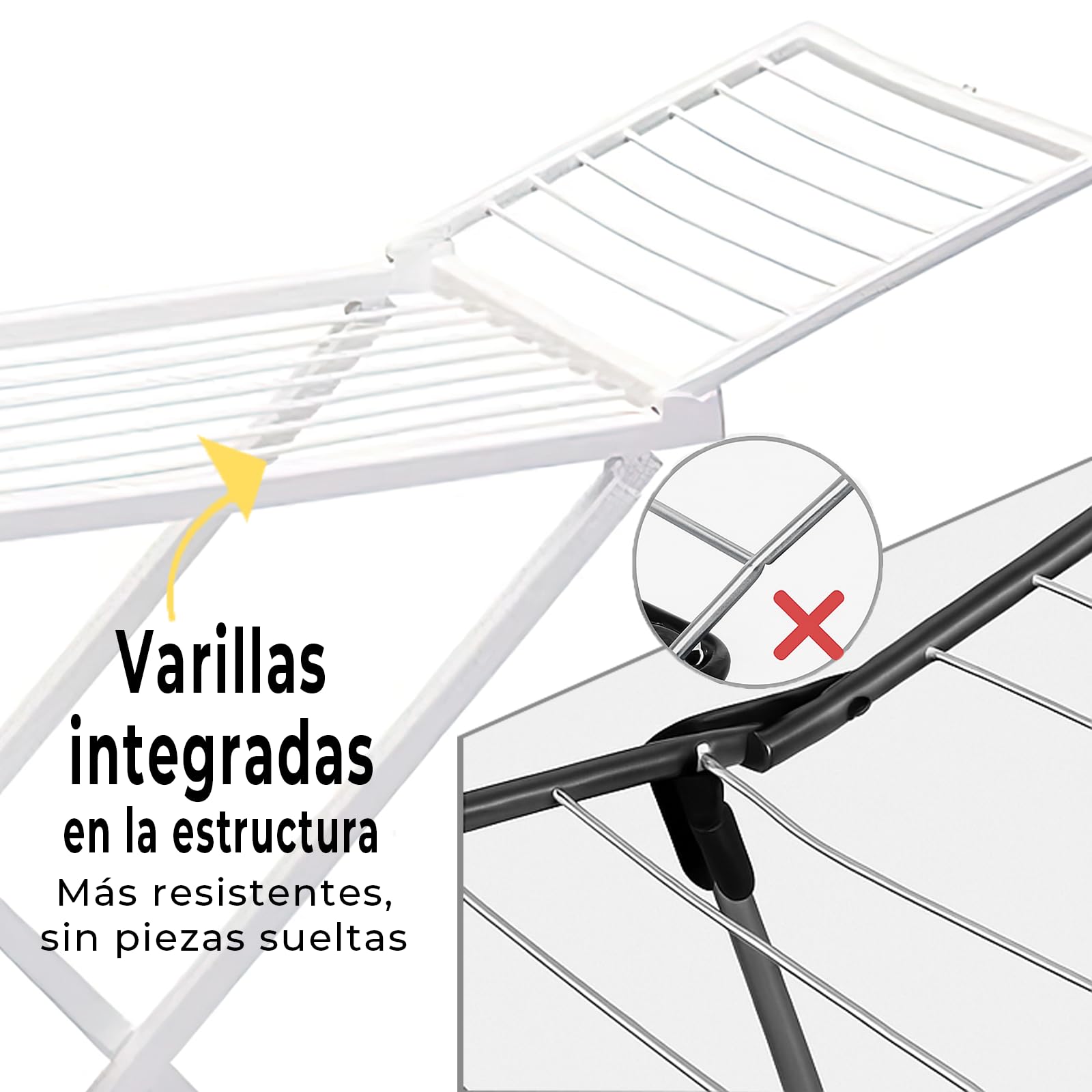 ForenTex Tendederos Plegables con alas, Hecho de Resina, Superficie de tendido 20 m, con Bloqueo de Seguridad, Resistente al Sol, Incluye 20 Pinzas (Blanco) — view 3