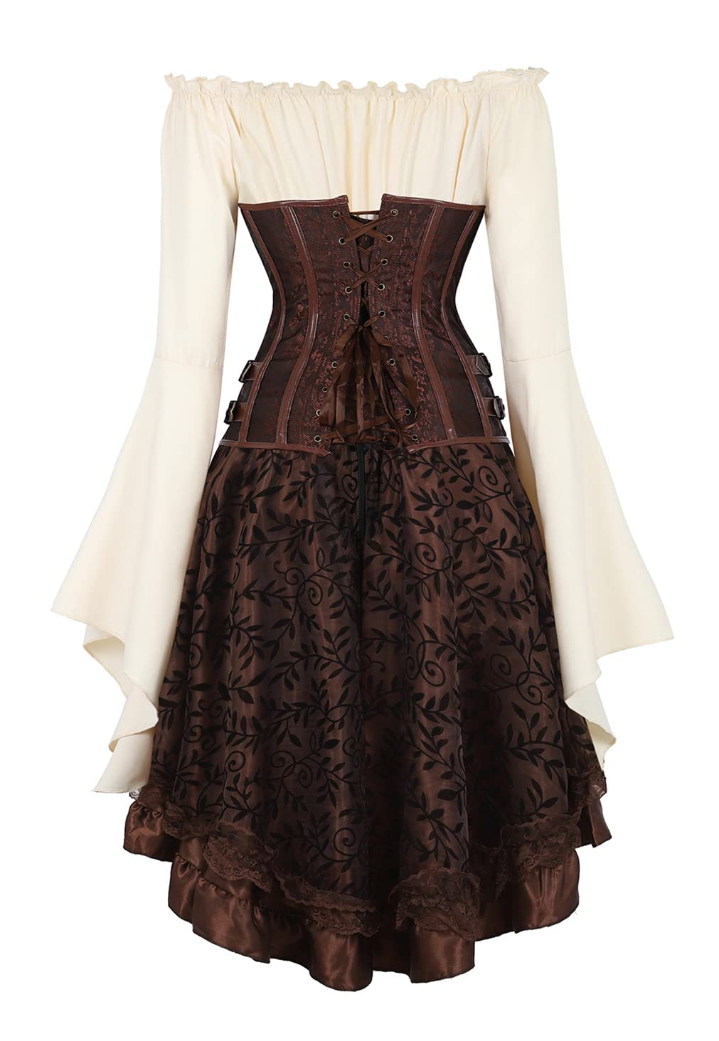 Grebrafan Corset Medieval Halloween avec Jupe Pirate et Chemisier