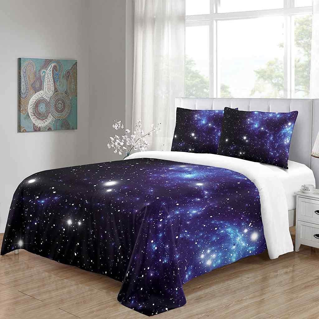 King Size 3-częściowy zestaw poszewek na kołdrę 3D niebieski kosmiczny krajobraz nadruk podwójna pościel kołdra poszewka na kołdrę z zamkiem błyskawicznym dla chłopców dziewcząt ultramiękka mikrofibra Aldult pościel 230 x 220 cm