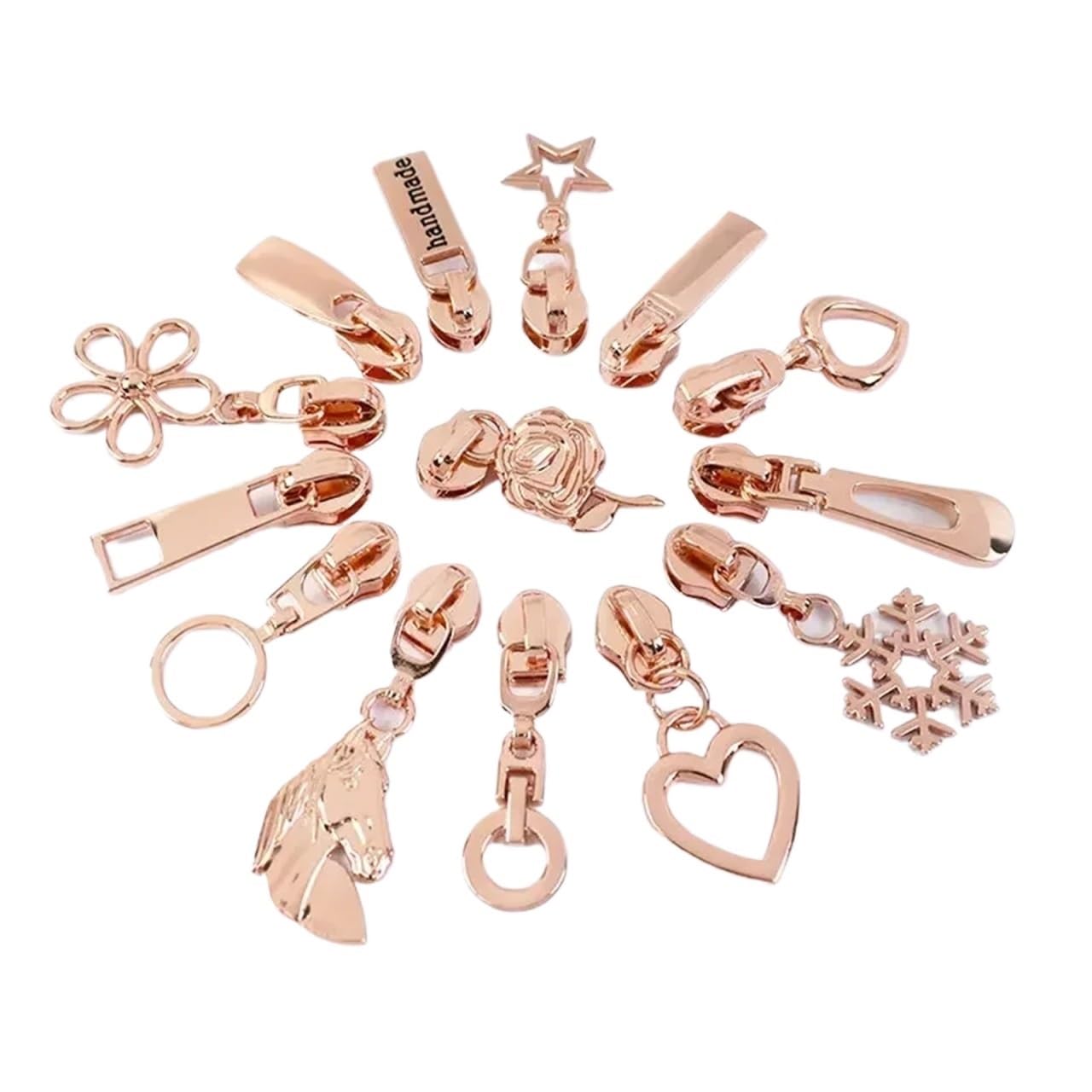 Tiradores de cremallera, 100 unidades de tiradores de cremallera de oro rosa 5# para cremallera de nailon, cremallera, tiradores de cabeza, reparación de cremalleras de ropa (ZT206-oro rosa)