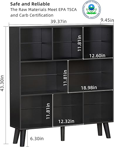 Miniatura 3 de YAHARBO Estantería de 8 cubos, estantería de 3 niveles con patas, estantería moderna negra de mediados de siglo, estante organizador de