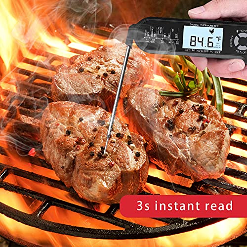 Roses&Poetry Meat Thermometer Digital Food Thermometer With 2 Probes, Alarm Setting,Backlight Large Screen,Waterproof Instant Read Cooking Thermometer For Meat,Grill,Liquids,Bbq Oven (Black) #TOP4