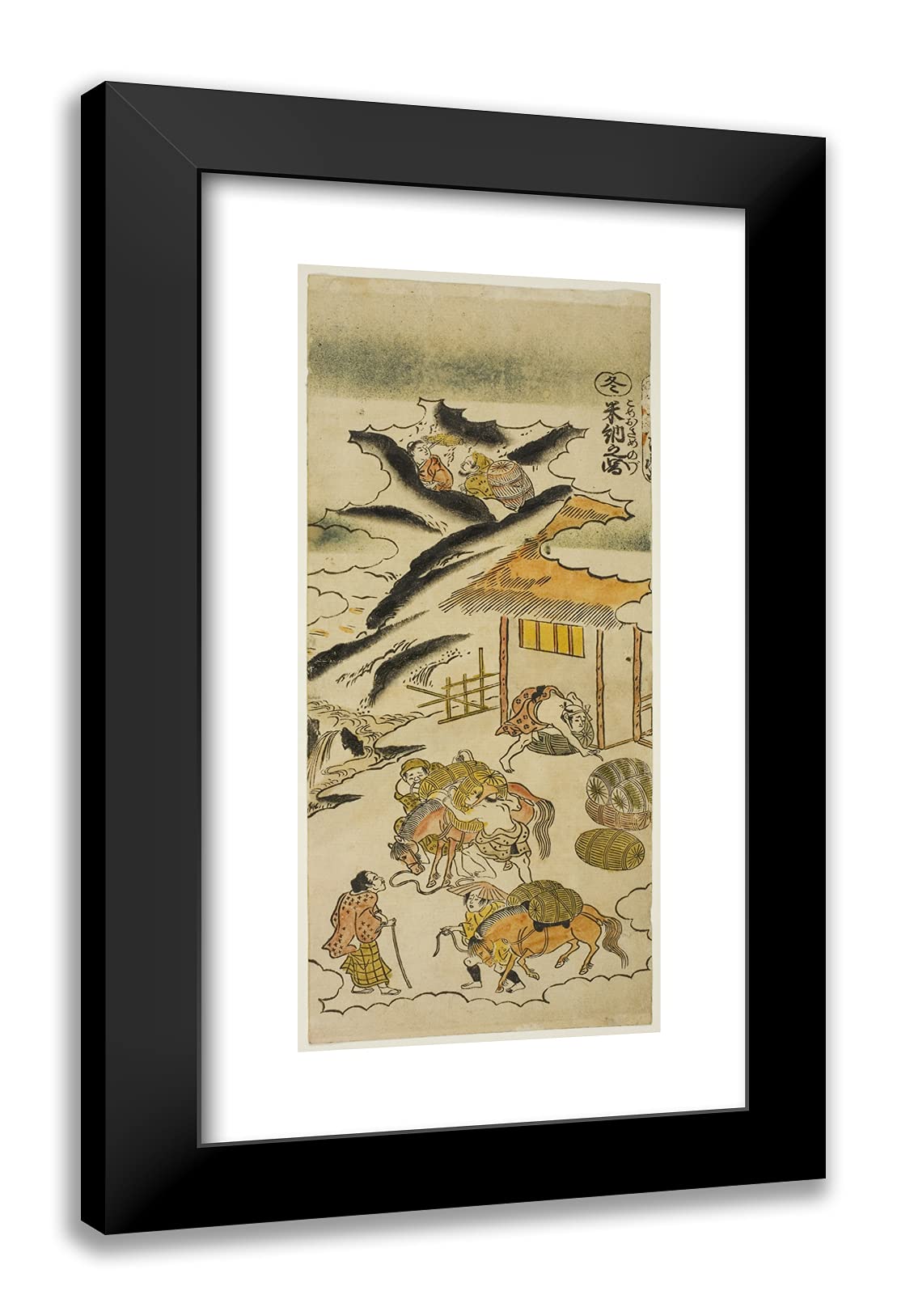 ArtDirect Torii Kiyomasu II 15x24 Black Modern Framed Art Print Titled Winter: Storing Rice (Fuyu: kome osame no zu), No. 4 from The Series The Four Seasons of