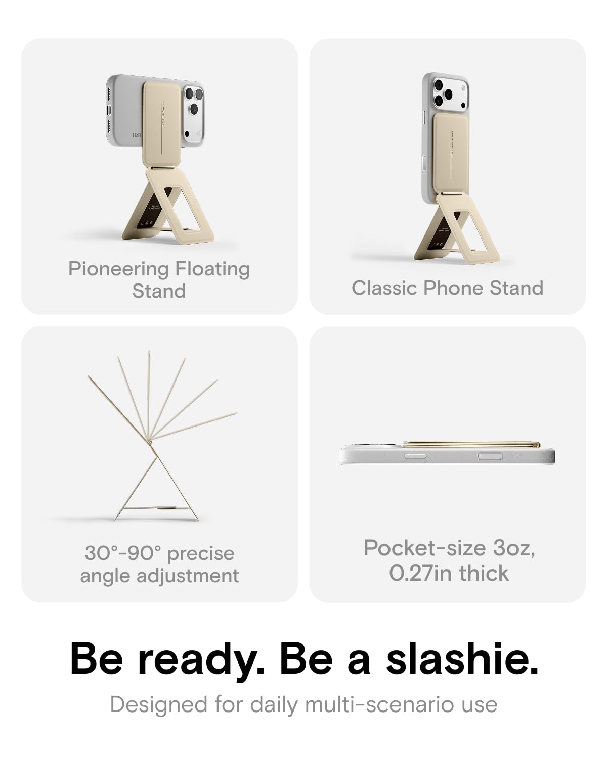 MOFT Phone Tripod Stand Selfie Stick for iPhone, Multi-Angles iPhone Stand, Lightweight & Portable Phone Holder, Strong Magnets, MOVAS Vegan Leather, Travel Essentials, Peach Pink (Without Card Slot): Earthen Beige x Without Card Slot Without Card Slot