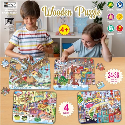 Image of ABYZ Jigsaw Puzzle, Different Design & Fun Educational Wooden Jigsaw for Little Explorer, 120 - Piece Wooden Puzzle with Multicolor, Birthday Gift for 36 Months - 6 Year Age Kids.
