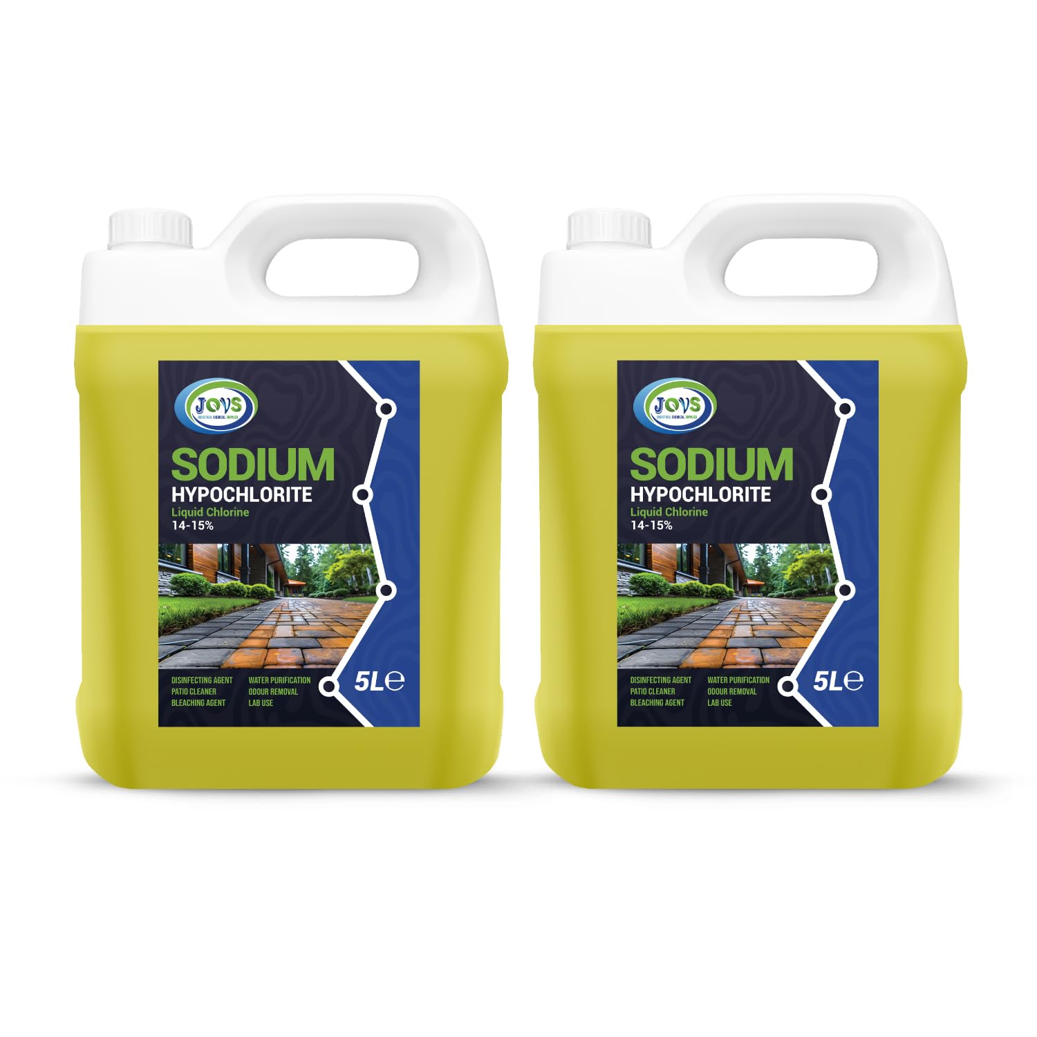 Jovs Sodium Hypochlorite 14-15% 10 Litre (2 x 5L) – Brick, Driveway & Patio Cleaner - Stain Removal | Bleaching Agent | Odour Removal