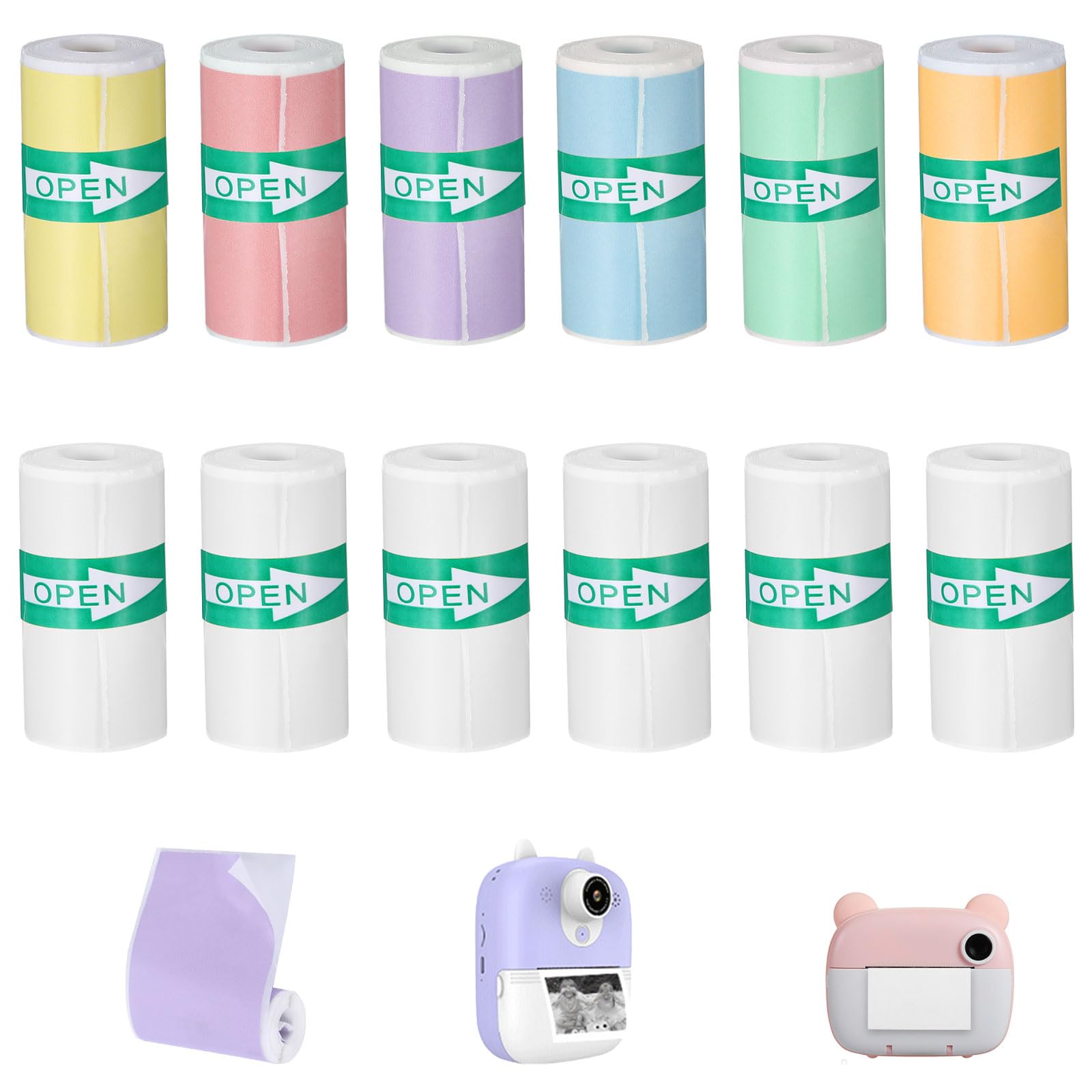 14Rolls Thermal Sticker Paper,Self-Adhesive Mini Printer Paper for Printer Sticker Maker,53 X 28mm,2 Rolls White,12 Rolls Color Thermals Labels for