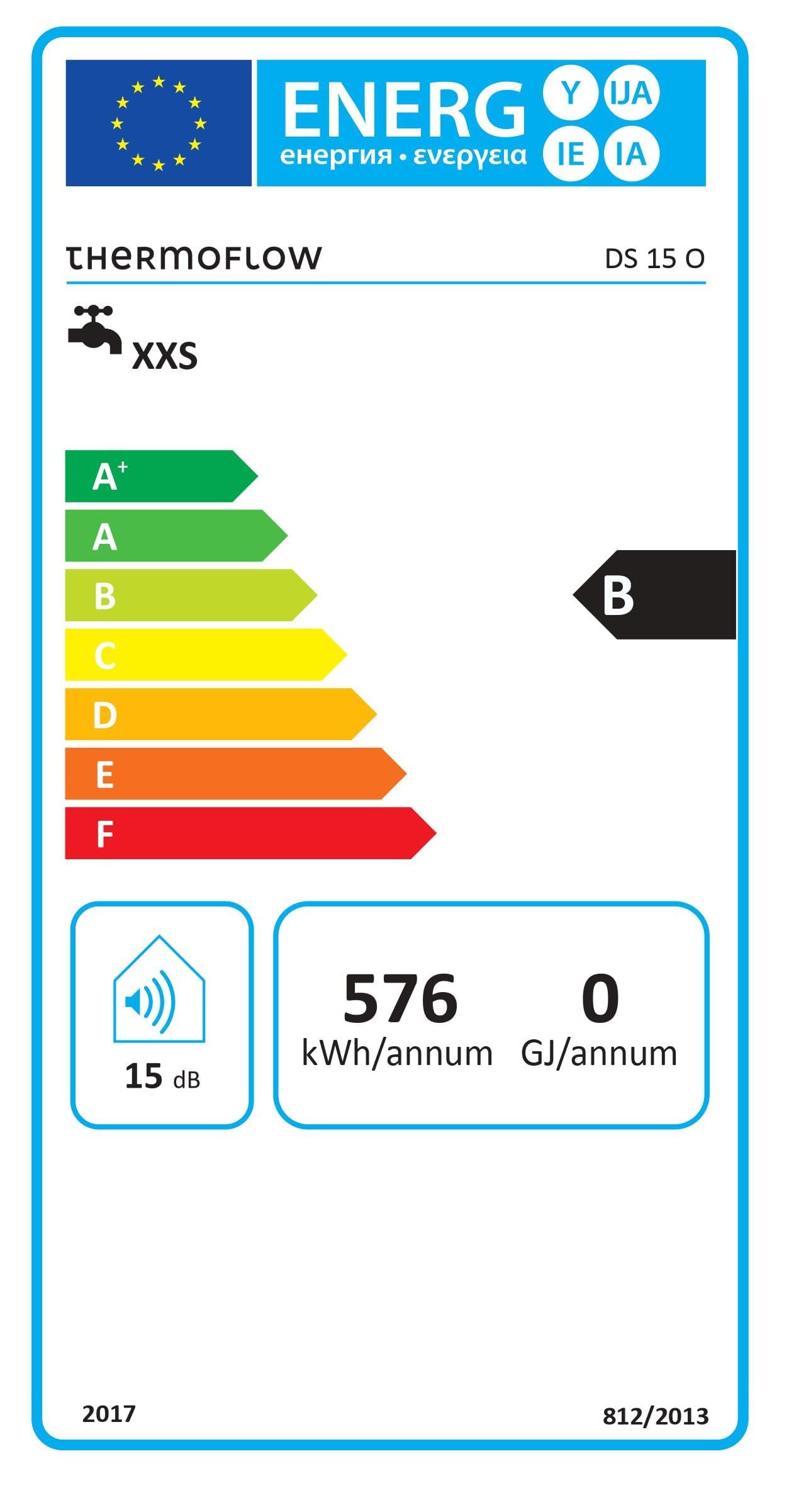Thermoflow DS 15O Obertischspeicher druckfest/Warmwasserboiler 15 L Speichervolumen/Elektro-Warmwasserboiler G 1/2" Anschluss / 30-75 °C / 65 °C in 31 min. [Energieklasse B]