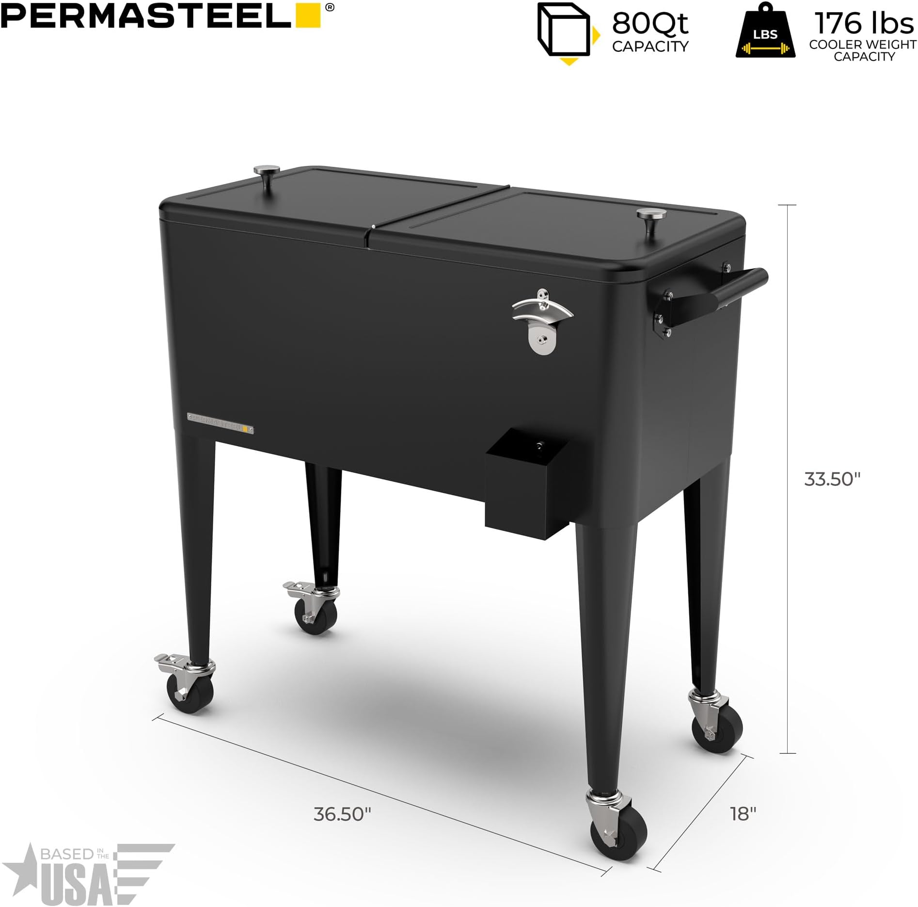 Permasteel 80 Quart Party Cooler, Rolling Ice Chest with Wheels and Handles for Indoor Outdoor Patio