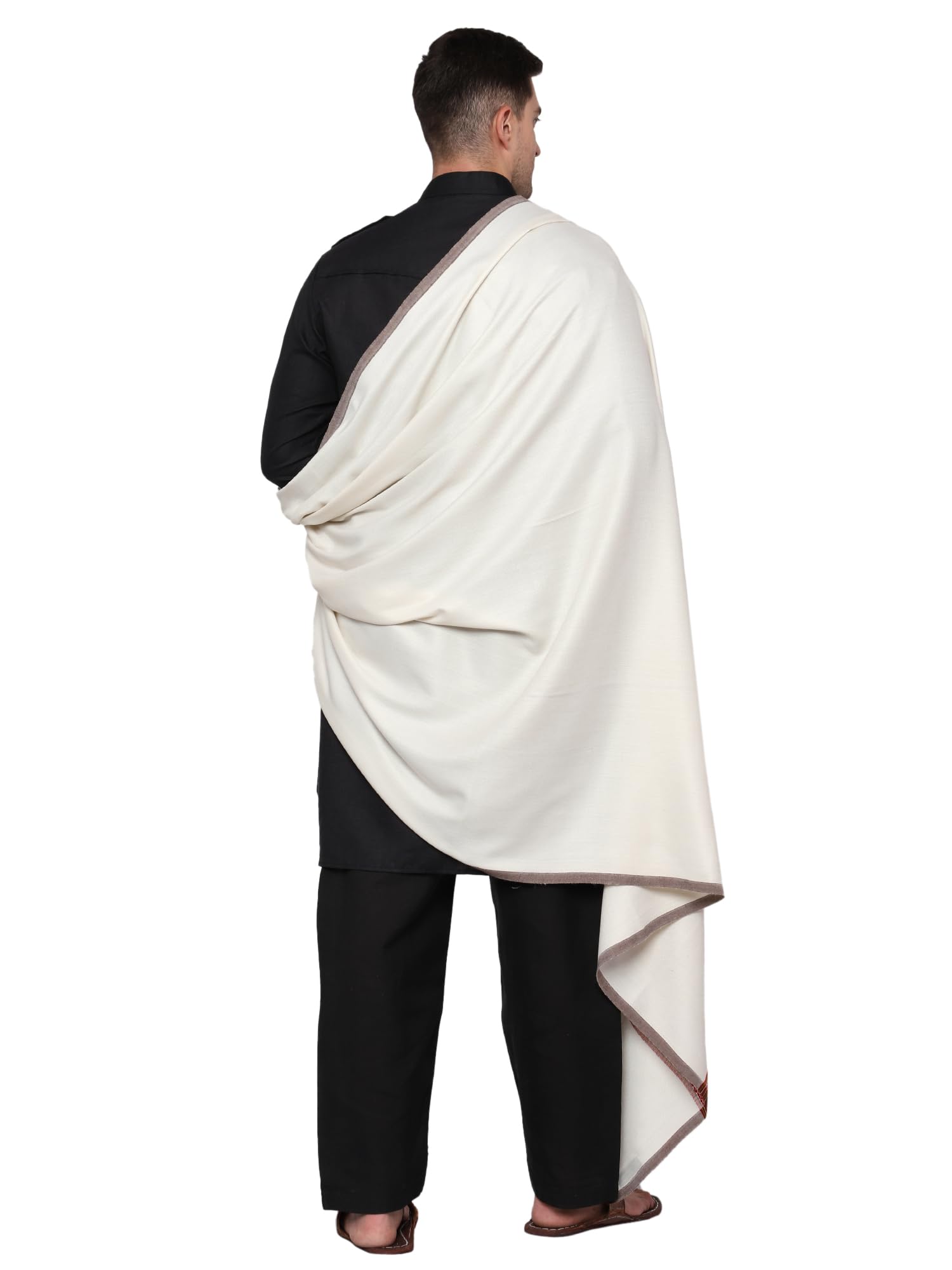 Weavers Villa Men's Woven Check Border White Woollen Lohi/Shawl, 115Cm X 225Cm