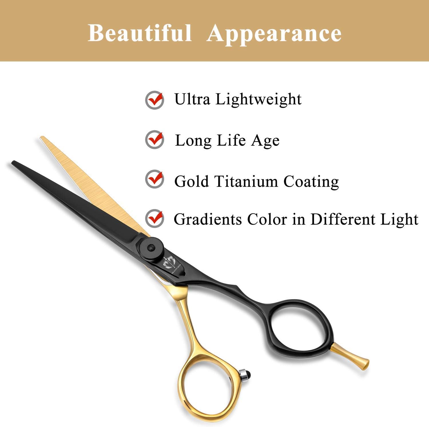 Professional Barber Hair Scissors 6 Inch Sharp Hair Shear Gold Titanium