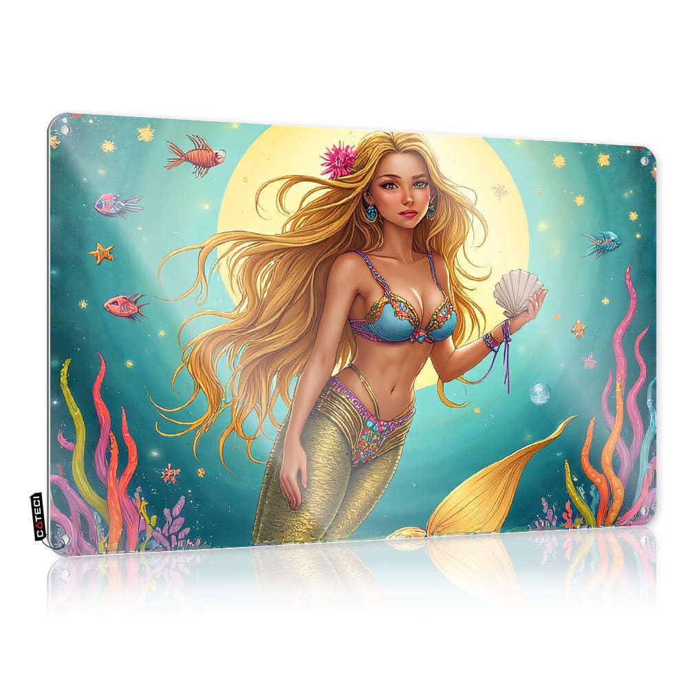 Sujd Colour Cool Wall Decor Neon Wall Decor | Mermaid With Long Blonde Hair Holding Seashells Underwater. Shabby Chic For Balcony Home(30X40cm)