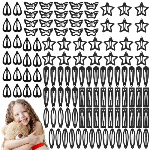 120PCS Black Hair Clips for Girl Metal Snap Hair Barrettes, 2 Inch Hair Accessories for Girl & Kids Women (6 Styles) By CYBAUG