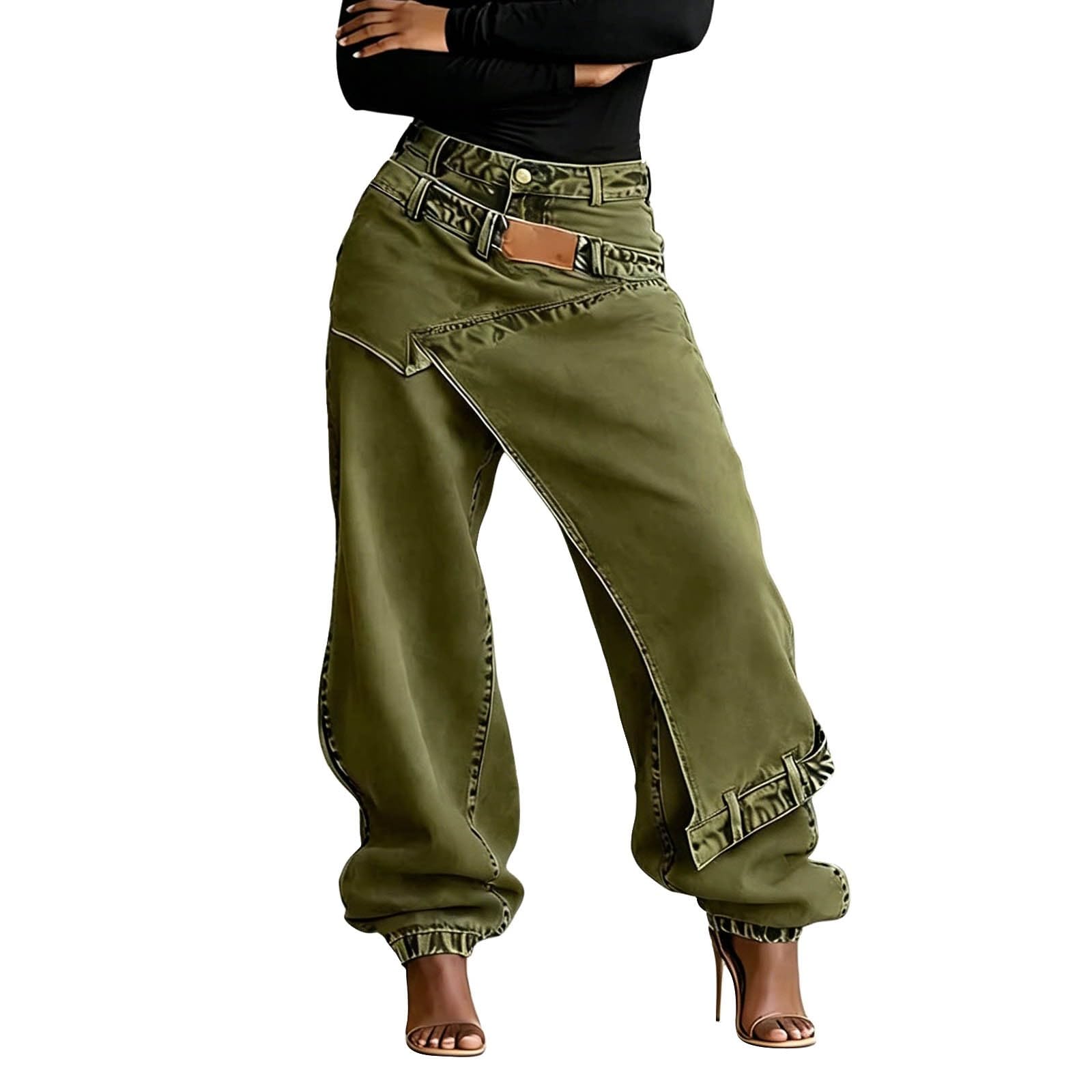 Jean taille haute stretch pour femme - Pantalon en jean taille haute Baggy