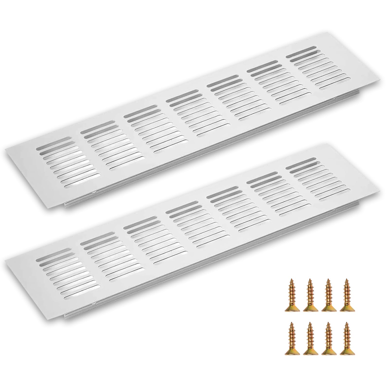 Senzee Silver Plinth Air Vent Grille Cover 300 X 80Mm Ventilation Grilles Kitchen Plinth Vents With Screw For Cupboard Cabinet 2 Pcs