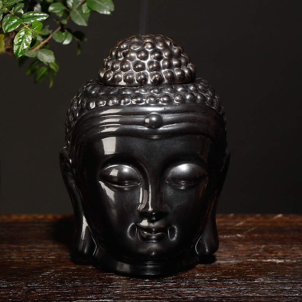 Buddha Head Ceramic Hollow Aromatherapy Oven Oil Candle Burner for Yoga or Meditation Room (Black) - Image 4